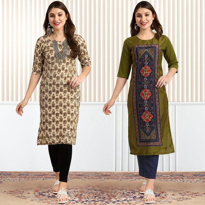 EthnicBasket Women Printed Straight Kurta(Multicolor)