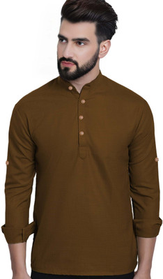 Apektra Men Solid A-line Kurta(Brown)