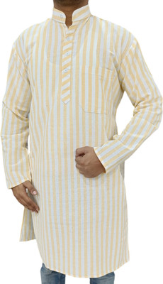 AFC Men Striped Straight Kurta(Blue)