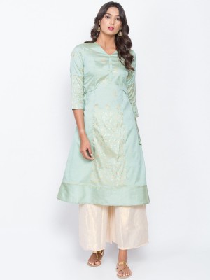 Be Indi Women Floral Print A-line Kurta(Light Green)