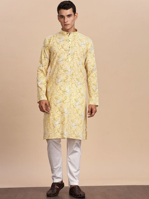 ANOUK Men Printed Straight Kurta(Yellow)