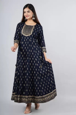 SAK JAIPUR Women Floral Print Anarkali Kurta(Pink)
