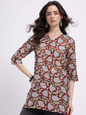 Anouk Rustic Women Printed Straight Kurta(Maroon)