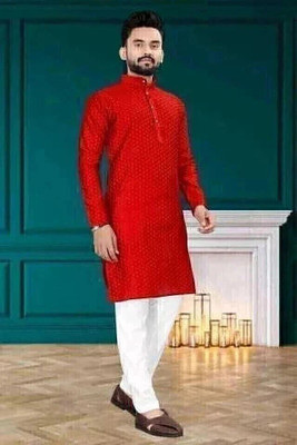 SHIVGARMENT Men Printed A-line Kurta(Red)