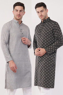 Sypher Boutique Men Self Design Straight Kurta(Black, Grey)