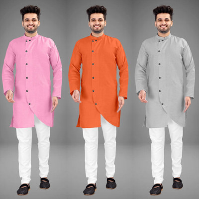 DIAMOND CLUSTER Men Self Design Trail Cut Kurta(Multicolor)