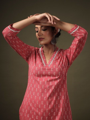 Deshopever Women Printed Straight Kurta(Pink)