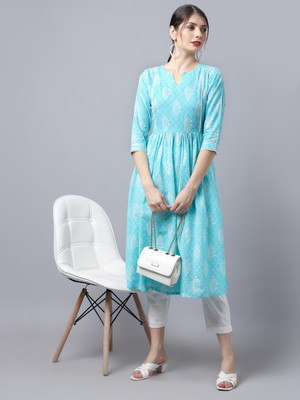 LARGISH Women Printed A-line Kurta(Blue)