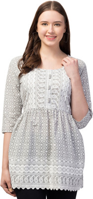 UGLY PRINCESS Women Embroidered Anarkali Kurta(Grey)