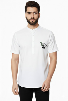GAINELL Men Printed Straight Kurta(White)