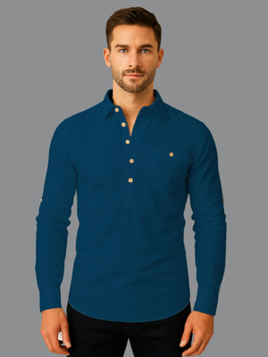 LENIA Men Solid A-line Kurta(Blue)
