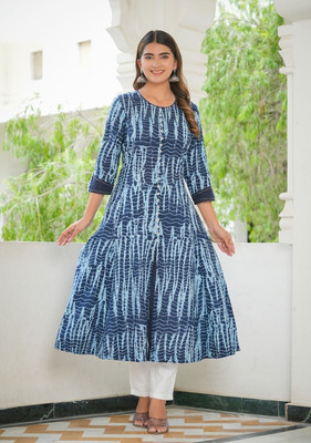 IKRASS Women Printed A-line Kurta(Blue)