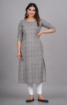 Glowworld Women Printed Straight Kurta(Grey)