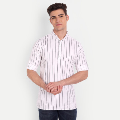 HouseOfCommon Men Striped Straight Kurta(White)