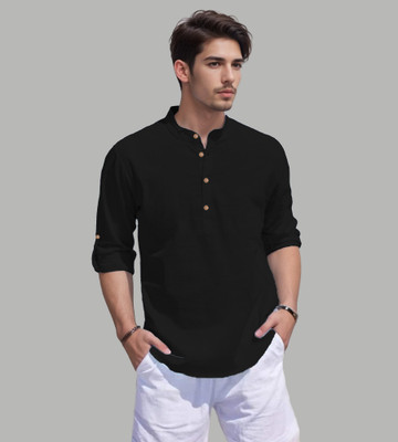Apektra Men Solid Straight Kurta(Black)