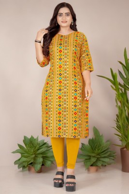 siya silk studio Women Printed Straight Kurta(Yellow)