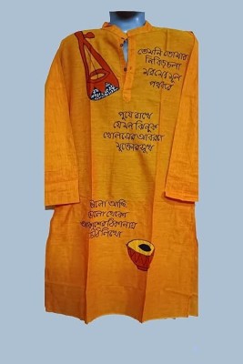 EKOK Men Applique Straight Kurta(Yellow)