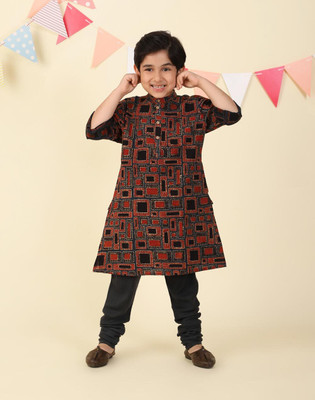 Fabindia Boys Printed Straight Kurta(Red)