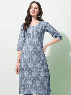 MIRCHI FASHION Women Printed, Embroidered Straight Kurta(Grey)