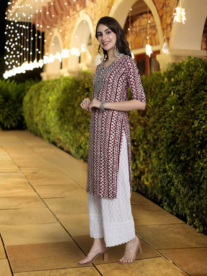 1 Stop Fashion Women Printed A-line Kurta(Purple)