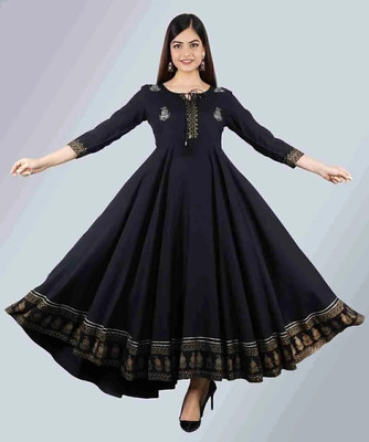 shri balaji fashions Women Printed Anarkali Kurta(Black)