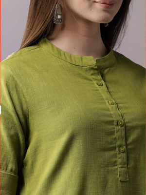 Ladylaz Women Self Design Straight Kurta(Green)