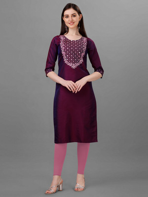 NEw BHARAT SALES Women Embroidered Straight Kurta(Purple)