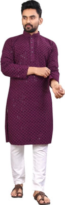 S KUADA Men Embroidered A-line Kurta(Maroon)
