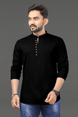 RAHUL LOOK Men Solid Straight Kurta(Black)