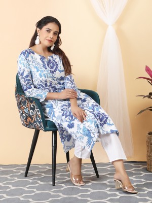 Shifory Women Printed Straight Kurta(Blue)