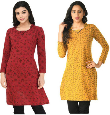 MTI FASHIONS Women Floral Print A-line Kurta(Maroon, Yellow)