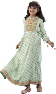 DMP EXPORT Girls Floral Print A-line Kurta(Light Green)