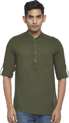 Indus Route by Pantaloons Men Solid Straight Kurta(Green)