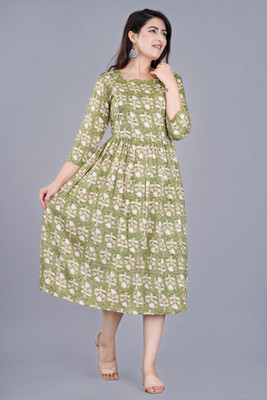 zivsy Women Printed Anarkali Kurta(Green)