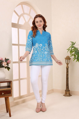 Keshubaba Women Printed Straight Kurta(Blue)