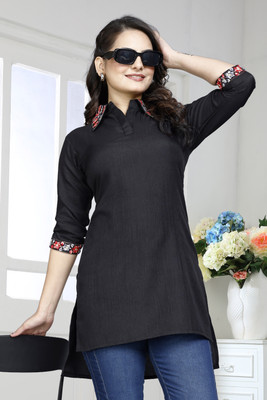 Ai Para Couture Women Embroidered Straight Kurta(Black)