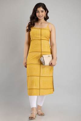 jaipurite Women Printed Straight Kurta(Yellow, Brown, White)