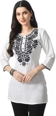 UGLY PRINCESS Women Embroidered Straight Kurta(White)
