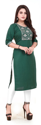 Jayshree Fab Women Embroidered A-line Kurta(Green)