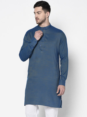 DEYANN Men Solid Straight Kurta(Blue)