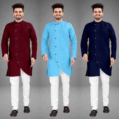 DIAMOND CLUSTER Men Self Design Trail Cut Kurta(Multicolor)