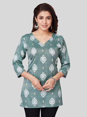 Saree Swarg Women Printed Straight Kurta(Green)