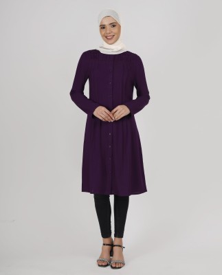 SILK ROUTE London Women Solid Ethnic Dress Kurta(Purple)