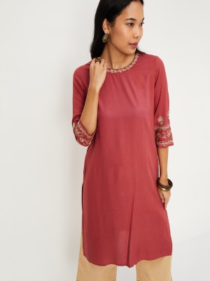 MAX Women Embroidered Straight Kurta(Maroon)