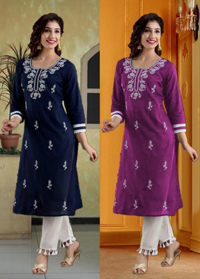 SISTO Women Embroidered Straight Kurta(Multicolor)