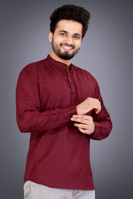VELLOSTA Men Solid A-line Kurta(Maroon)