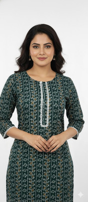 Dinaya Women Floral Print Straight Kurta(Dark Green)