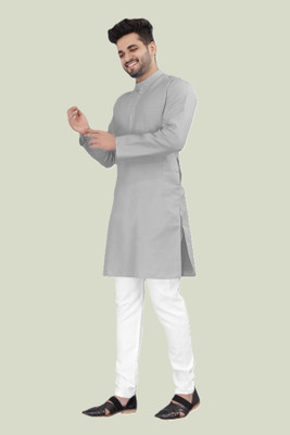 KRISHASALES Men Solid Straight Kurta(Grey)