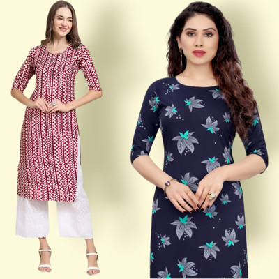 HouseOfCommon Women Printed, Striped Straight Kurta(Multicolor)