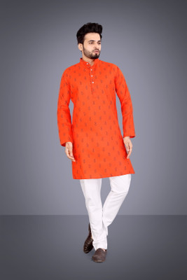 VELLOSTA Men Printed A-line Kurta(Orange)